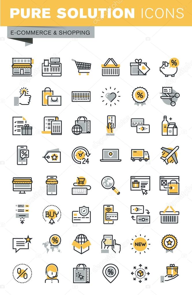 Set of modern vector thin line shopping icons