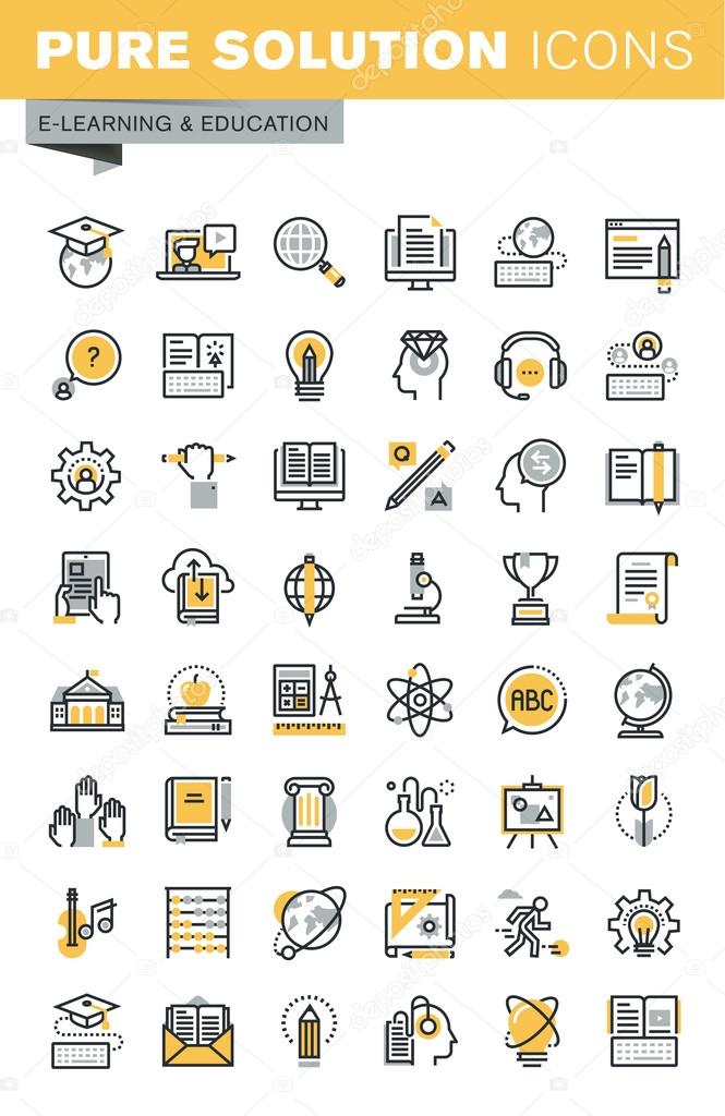 Set of modern vector thin line education icons