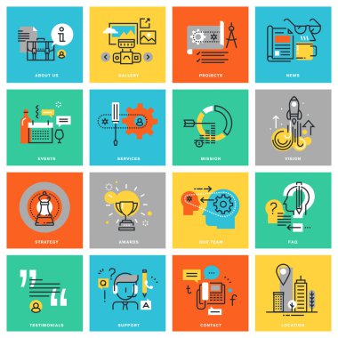 Temel şirket tanıtımı Web sitesi aracılığıyla için çağdaş ince çizgi düz tasarım simgeler