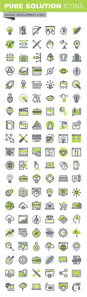 Тонкая линия иконки набор веб-сайтов и мобильных веб-сайтов дизайн и разработка
