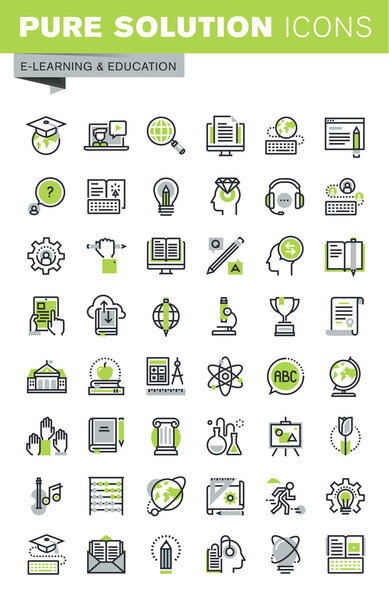 Thin line icons set of distance education, online training and courses