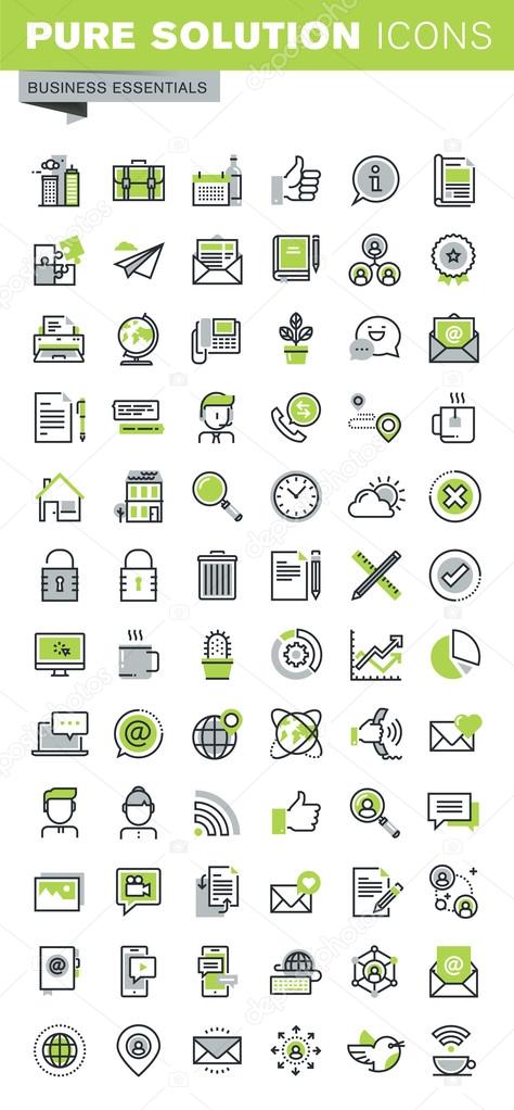 Thin line icons set of business, office supplies and equipment, online communications, social network, technical support, mobile services