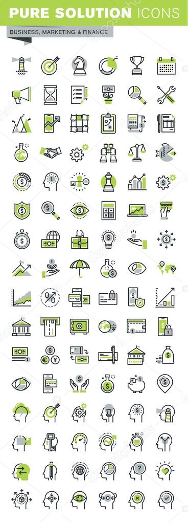 Thin line icons set of banking, insurance, affiliate marketing, business workflow, career opportunities, team skills, management