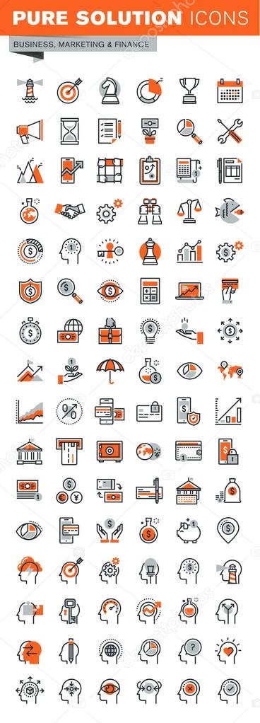 Set of thin line web icons for business, banking, market research, human brain process