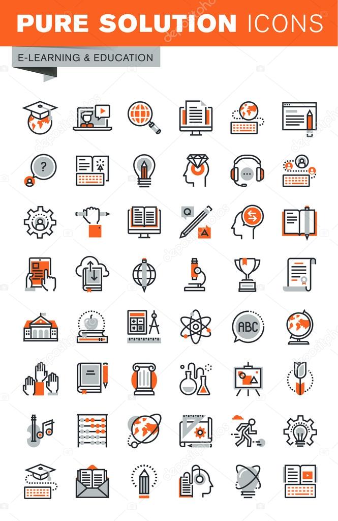Set of thin line web icons for e-learning