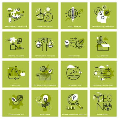 Set of thin line concept icons of environment, renewable energy, sustainable technology, recycling, ecology solutions