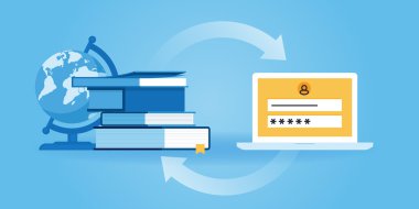 E-öğrenme, online eğitim Düz çizgi tasarım web sitesi afiş