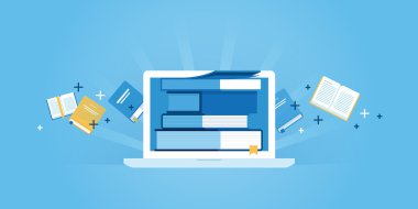 E-öğrenme, e-kitap, online eğitim Düz çizgi tasarım web sitesi afiş