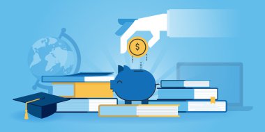 Bilgi yatırım Düz çizgi tasarım web sitesi afiş, öğrenci kredileri, burslar