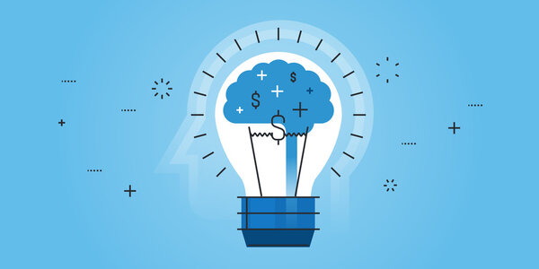 Flat line design website banner of big idea, inspiration, brainstorming, business ideas