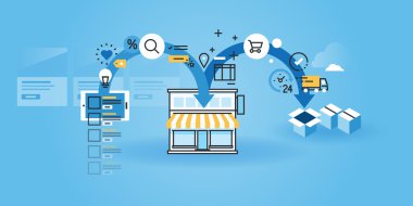 Online alışveriş Düz çizgi tasarım web sitesi afiş.