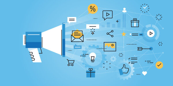 Flat line design website banner of digital marketing