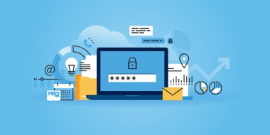 Düz çizgi Tasarım Web sitesi banner online güvenlik, veri koruma, virüsten koruma yazılımı, bulut bilgisayar