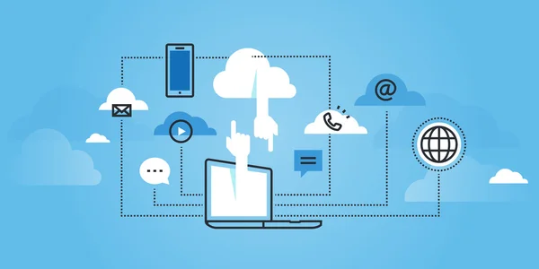 Banner del sito web di progettazione di servizi di cloud computing in linea piatta — Vettoriale Stock