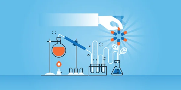 Дизайн сайту плоскої лінії банер медичних досліджень — стоковий вектор