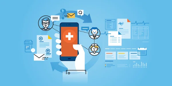 Platte lijn ontwerp website banner van gezondheidszorg mobiele app — Stockvector