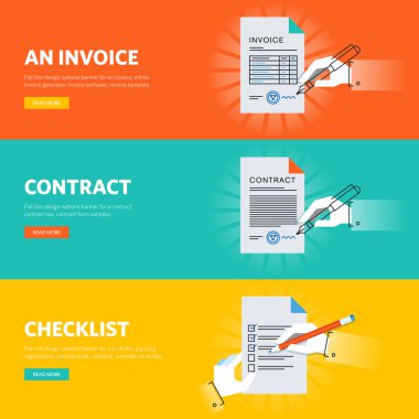 Set of flat line design web banners for business documentations, document form samples and templates, online document generator and app