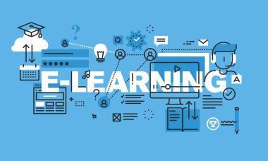 E-Öğrenme web sitesi afiş için modern ince çizgi tasarım konsepti
