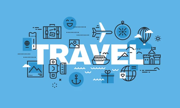 Moderno concetto di design a linea sottile per banner del sito web TRAVEL — Vettoriale Stock