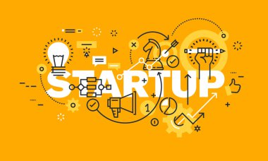 Başlangıç web sayfası için ince çizgi düz tasarım afiş