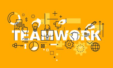 Teamwork web sayfası için ince çizgi düz tasarım afişi