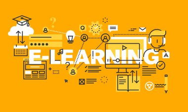 E-Öğrenme web sayfası için ince çizgi düz tasarım afiş
