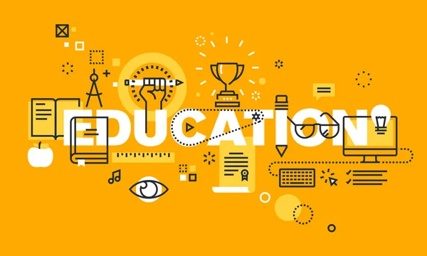 Banner de diseño plano de línea delgada para la página web de EDUCATION — Vector de stock