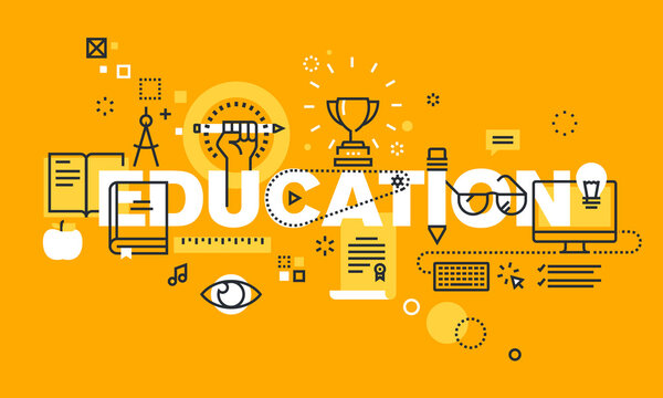 Thin line flat design banner for EDUCATION web page