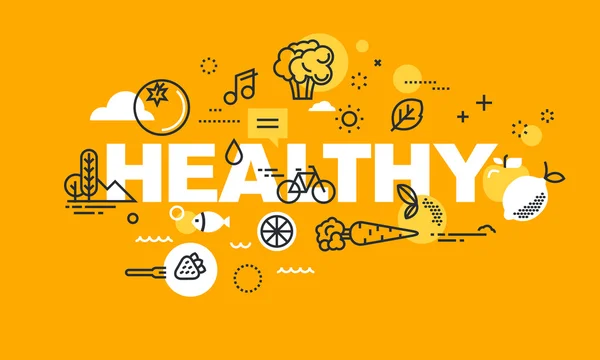 Banner de diseño plano de línea delgada para la página web de HEALTHY — Archivo Imágenes Vectoriales