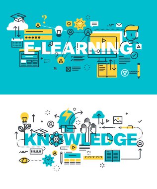 Kelimelerin modern vektör illüstrasyon kavramları seti e-öğrenme ve bilgi