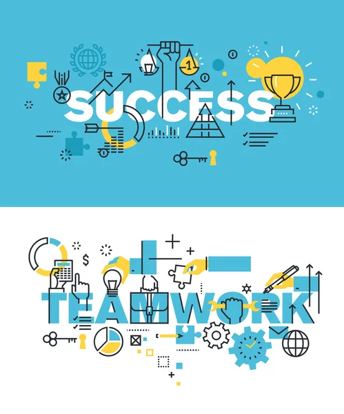 Satz moderner Vektor-Illustrationskonzepte der Wörter Erfolg und Teamwork — Stockvektor