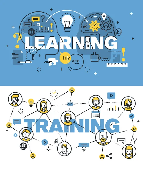 Set of modern vector illustration concepts of words learning and training — Stock Vector