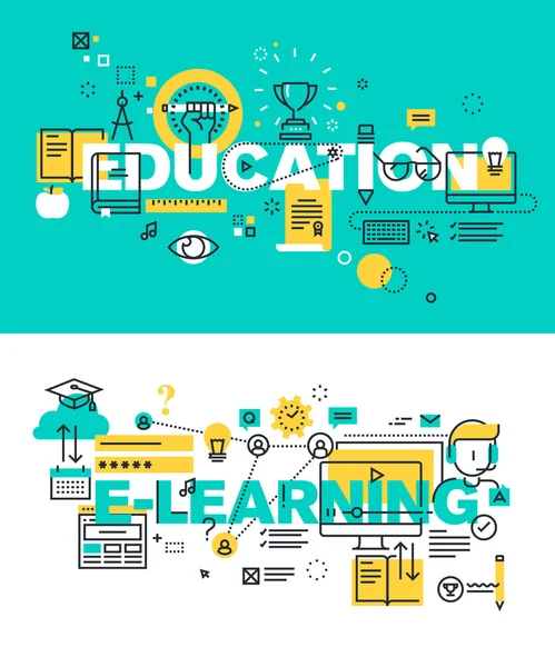 Conjunto de conceptos modernos de ilustración vectorial de palabras educación y e-learning — Vector de stock