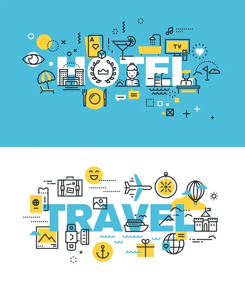 Set of modern vector illustration concepts of words hotel and travel — Stock Vector