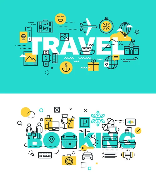 Set of modern vector illustration concepts of words travel and booking — ストックベクタ