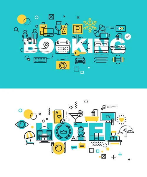 Set of modern vector illustration concepts of words booking and hotel — Wektor stockowy