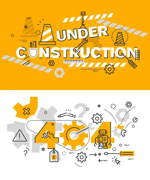 Set of modern vector illustration concepts of terms under construction and 404 — Stock Vector