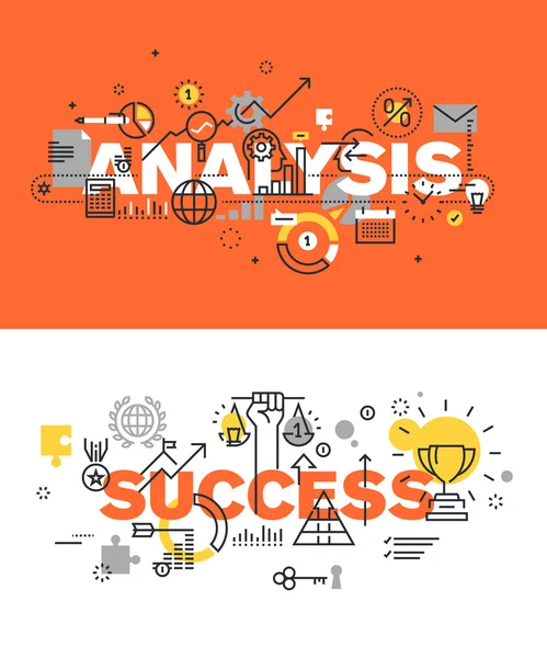 Set of modern vector illustration concepts of words analysis and success Vector Graphics