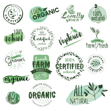 Organic food labels and badges clipart