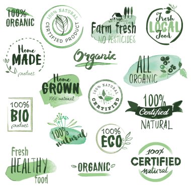 Organic food stickers and badges clipart