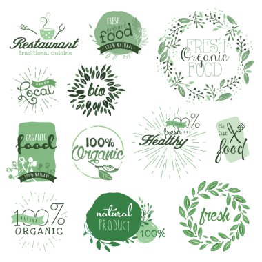 Organic food labels and elements clipart