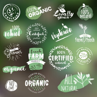 Hand drawn labels and badges collection for organic food and drink clipart