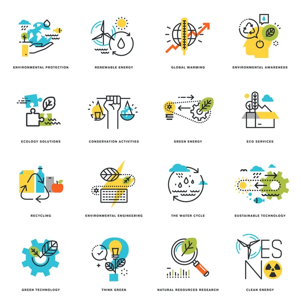 Ensemble d'icônes plates de la nature, de l'écologie, de la technologie verte et du recyclage — Image vectorielle