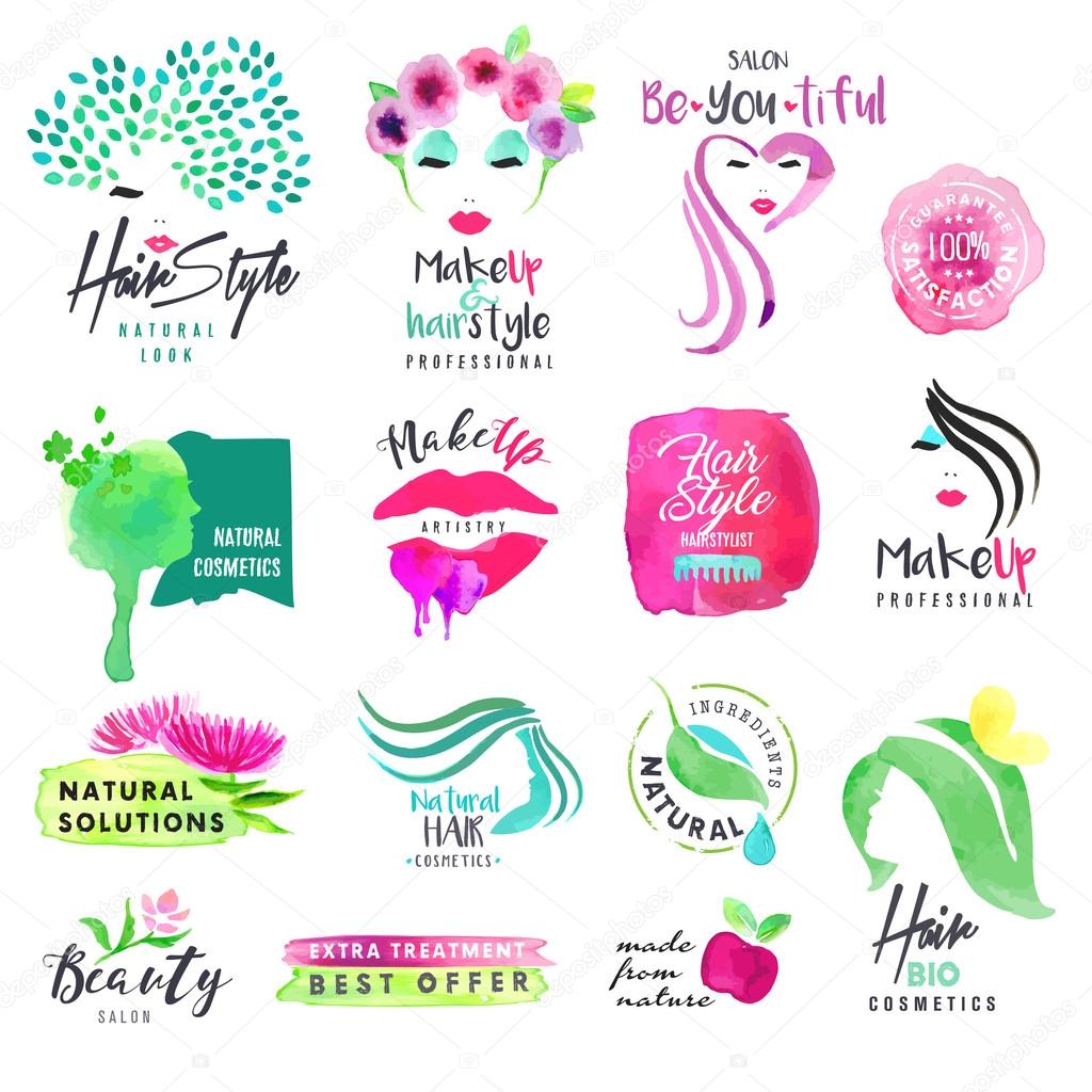 Vector illustrations for graphic and web design, for cosmetic products, natural products, hair care, makeup, beauty center, spa and wellness.