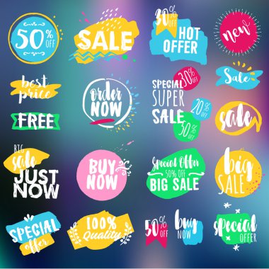 Etiketleri ve rozetleri satış, alışveriş, e-ticaret ve ürün tanıtımı için set