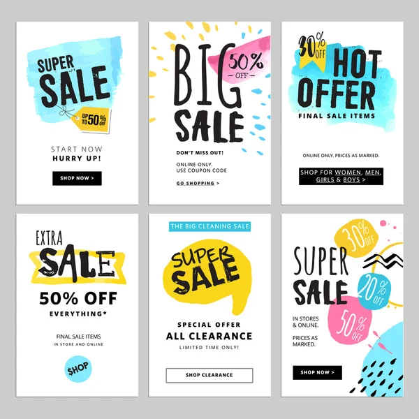 Grappig en oog springende verkoop banners collectie — Stockvector