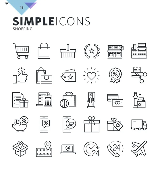 Iconos web de compras de línea delgada moderna — Vector de stock