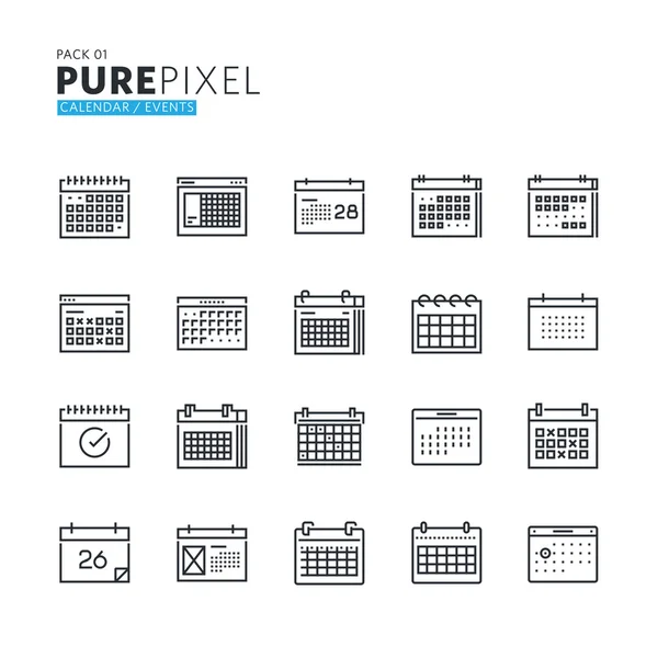 Conjunto de ícones perfeitos de pixel de linha fina moderna de calendário, eventos, notícias, agenda, lembrete e organizador — Vetor de Stock