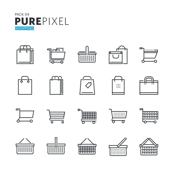 Ensemble d'icônes modernes de pixel de ligne mince parfait du shopping, e-commerce . — Image vectorielle