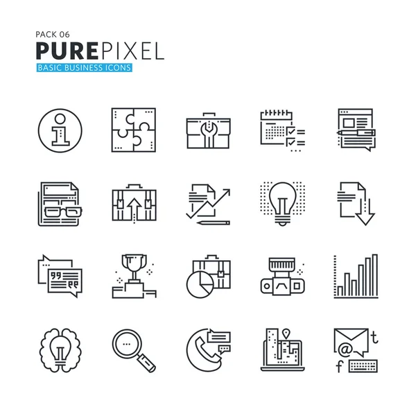 Conjunto de modernos píxeles de línea delgada iconos básicos de negocios perfectos . — Vector de stock